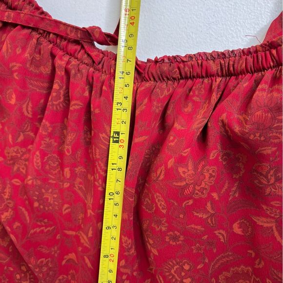 Lane Bryant Chiffon Red Floral Tunic Button Front Elastic Pant Set Women 14 16 - Picture 15 of 16